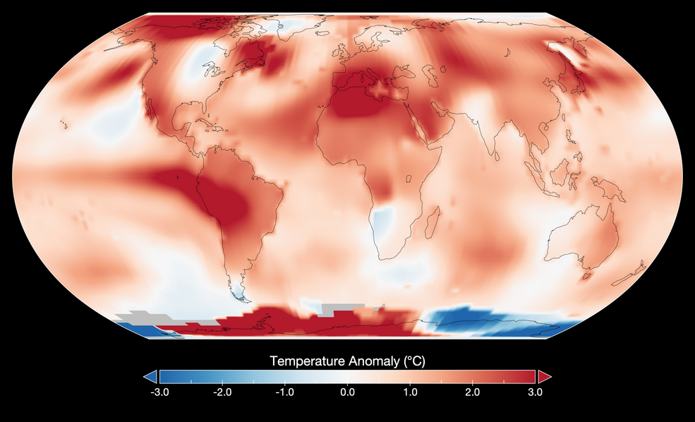 Thermo-Karte der NASA, mit der die aktuellen Temperaturanomalien durch den Klimawandel deutlich werden.