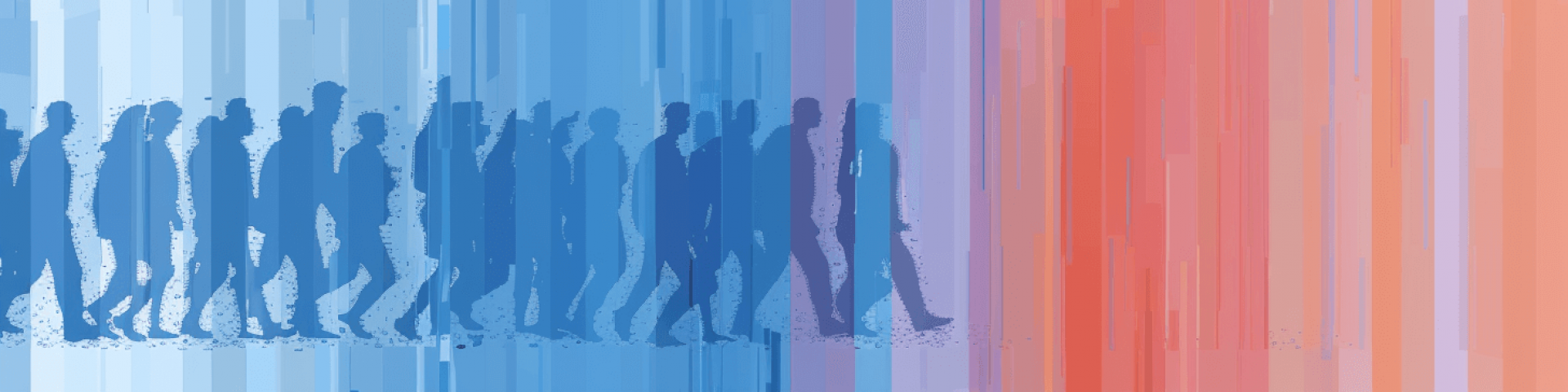 Shilouetten von Menschen vor dem Hintergrund von Hitzelinien, die den Klimawandel symbolisieren.