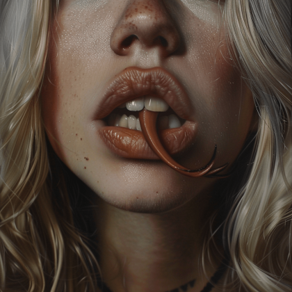 Frauenmund mit Schlangenzunge als Symbolbild für Klimwandel und Pythonfleisch als Fleischersatz.