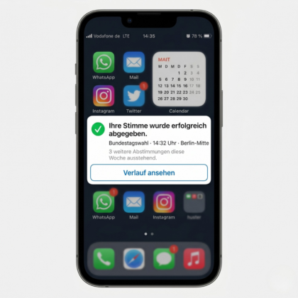 Handy-Display mit einem Pop-Up das die Abgabe einer Stimme bestätigt